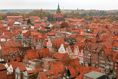 High angle view of townscape against sky