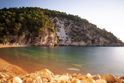 Scenic view of sea against clear sky