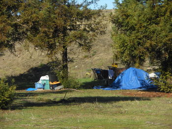 View of tent in field