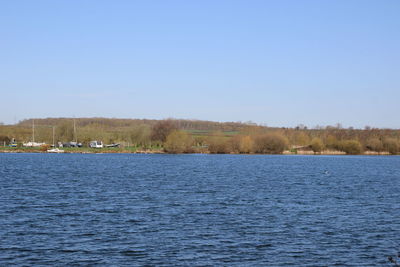 Scenic view of lake against clear sky