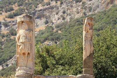 Low angle view of statue in ephesus archaeological site 