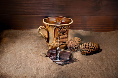 High angle view of coffee beans on table