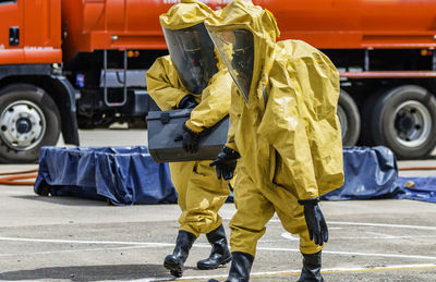 Bomb squads walking outdoors