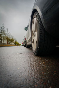 Close-up of car on road in winter