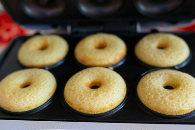 Close-up of donuts on table