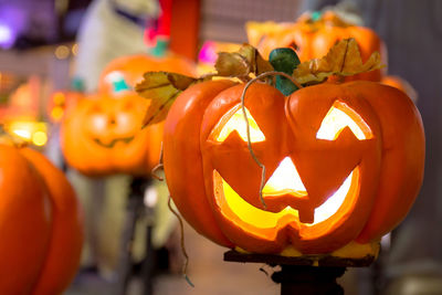 View of pumpkins against orange background