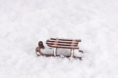 High angle view of small snow covered land