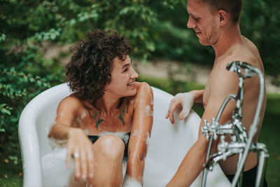 Young couple kissing outdoors