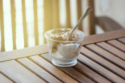 Close-up of drink in glass on table