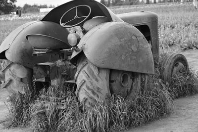 Abandoned truck on field