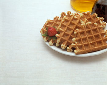 High angle view of dessert in plate on table