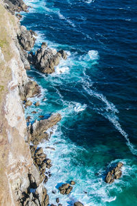 High angle view of rocks in sea