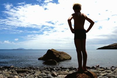Rear view of man standing on beach