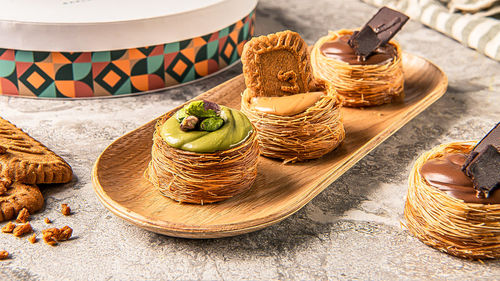 High angle view of food on table
