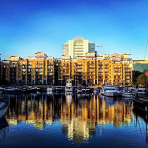 View of river in front of buildings