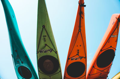 Low angle view of sailboat against clear sky