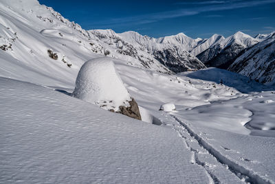 Ski tracks in the mountains