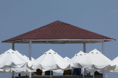 Low angle view of traditional building against clear blue sky