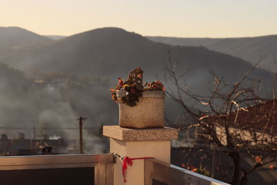 Statue against mountain