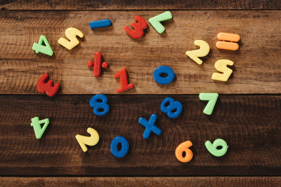 High angle view of toys on table