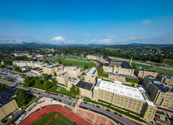 High angle view of townscape against sky