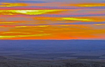 Scenic view of landscape against sky at sunset