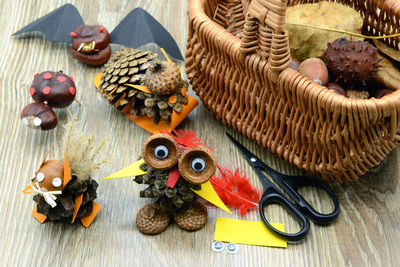 High angle view of toys on table