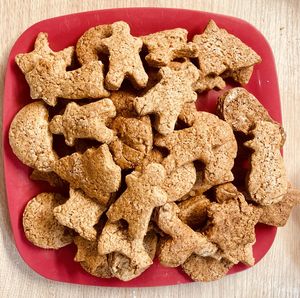 High angle view of cookies on table