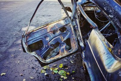 High angle view of old abandoned car