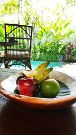 Close-up of fruits in bowl on table