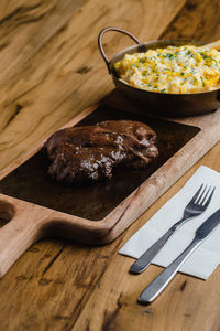 High angle view of food on cutting board