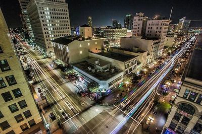 View of city street at night