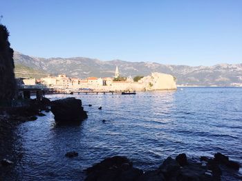 Scenic view of sea against clear sky