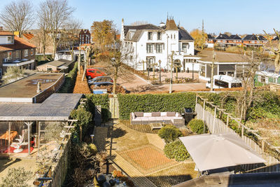 High angle view of buildings in city