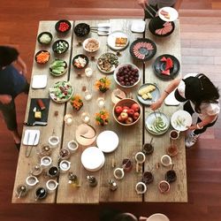 High angle view of breakfast on table