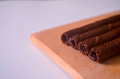 Close-up of chocolate cake on table