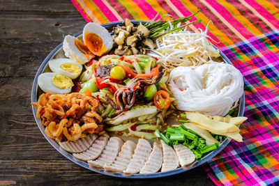 High angle view of food on table