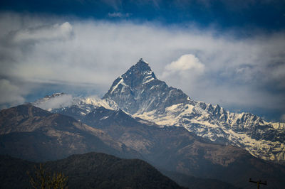 Scenic view of snowcapped mountains against sky