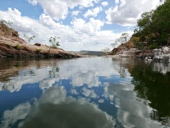 View of lake against cloudy sky