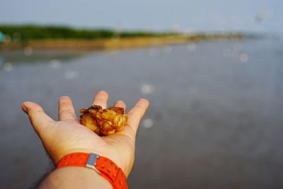 Close-up of hand holding water