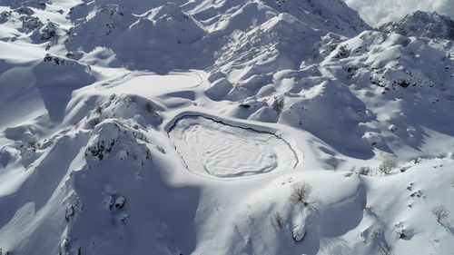 High angle view of snow covered landscape