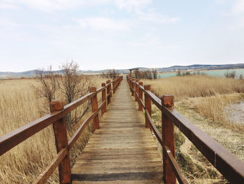 Vrana lake in croatia, natural birds reservat, a straight forward, wooden bridge under the water