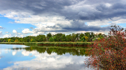 Scenic view of lake against sky