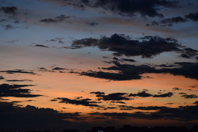 Low angle view of cloudy sky during sunset
