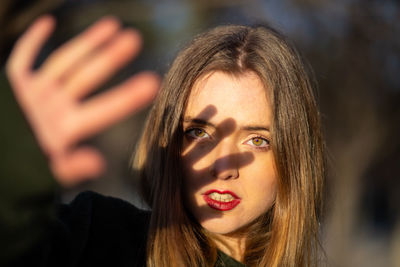 Close-up portrait of a beautiful young woman