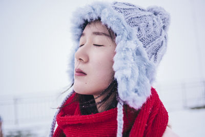 Portrait of baby girl in snow