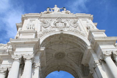 Praca do comercio the main square in lisbon portugal central archway upwards view blue skies summer