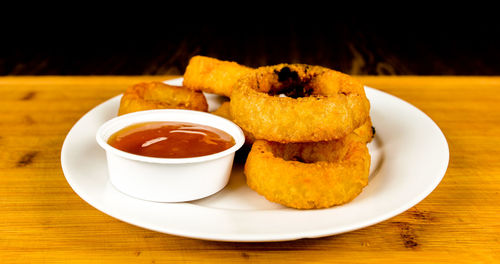 Close-up of food in plate on table