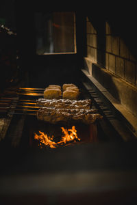 Close-up of meat on barbecue grill