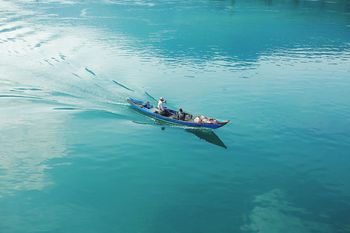 High angle view of people in boat